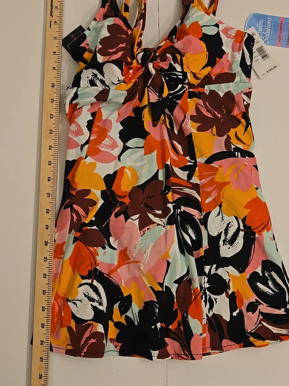 Swim Solutions Stretch Tummy Control Bust Support Fixed Cups Swimdress Sz 8 NWT